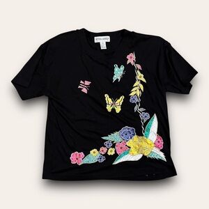 Vintage Butterfly Embroidered Sequin Tshirt Size XL Victoria Harbour Cottagecore